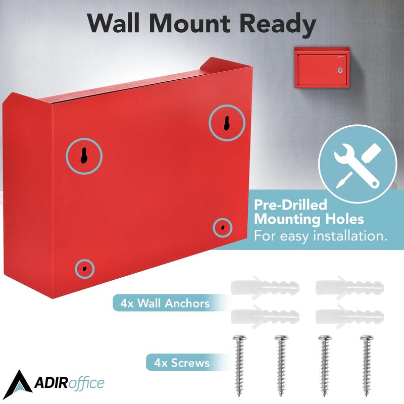 Adir Corp. Adir Suggestion Box with Lock and Slot, Wall Mount Deposit Box for Payment and Checks, Office Mail Box for Employees, Money Drop Box with Keys, Drop Safe Box - 9.75x7x3 Inch Red - Image 3